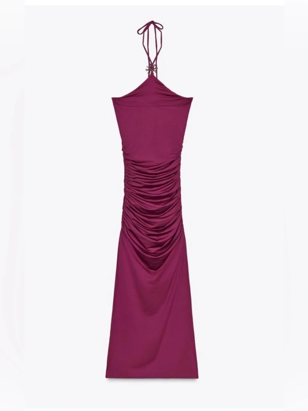 ZARA Ruched Halter Midi Dress in Deep Magenta size medium - Picture 7 of 13
